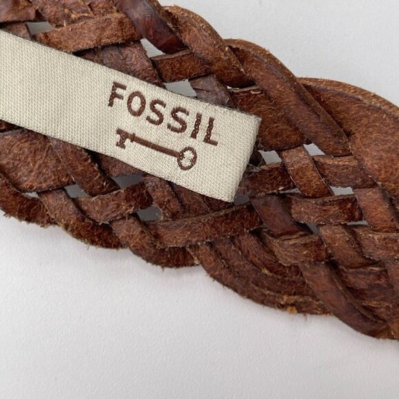 FOSSIL Belt Men’s Large Brown Genuine Leather Braided Waistband Made in China - Picture 4 of 15